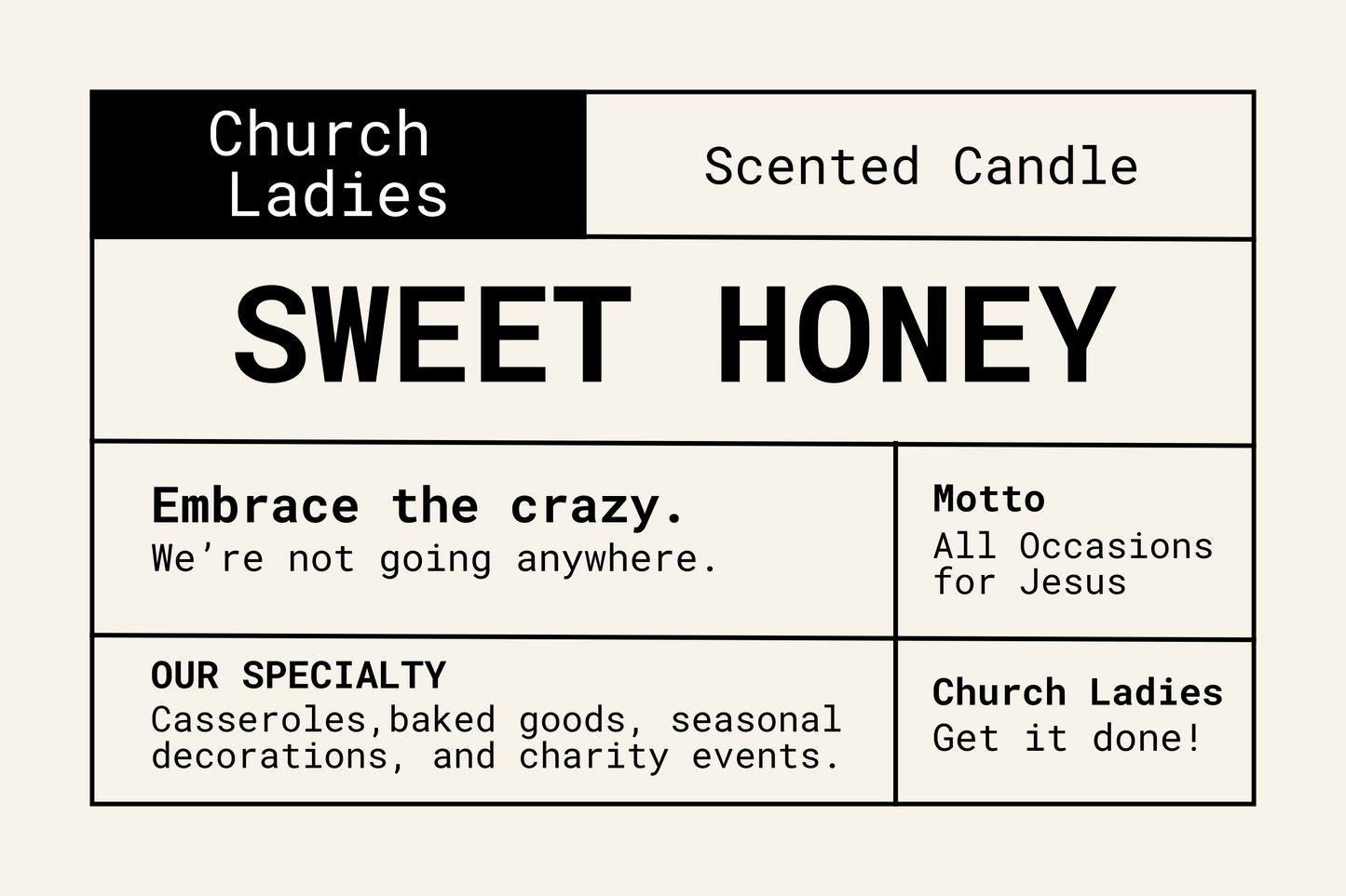 Sweet Honey Church Ladies Scented Soy Candle, 9 0z